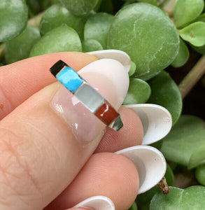 Zuni Multi Stone Stacker Ring Signed by Artist