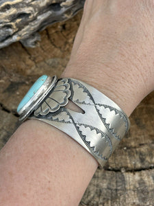 Incredible Navajo Dry Creek Turquoise And Sterling Star Silver Cuff Signed