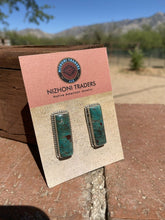 Load image into Gallery viewer, Navajo Sterling &amp; Turquoise Rectangle Post Earrings Signed J. Frank