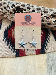 Navajo Turquoise & Sterling Silver Star Dangle Earrings