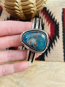Vintage Navajo Royston Turquoise & Sterling Silver Cuff Bracelet Signed
