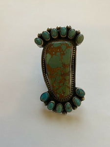Navajo Sterling Royston And Carico Lake Turquoise Cluster Ring Size 7