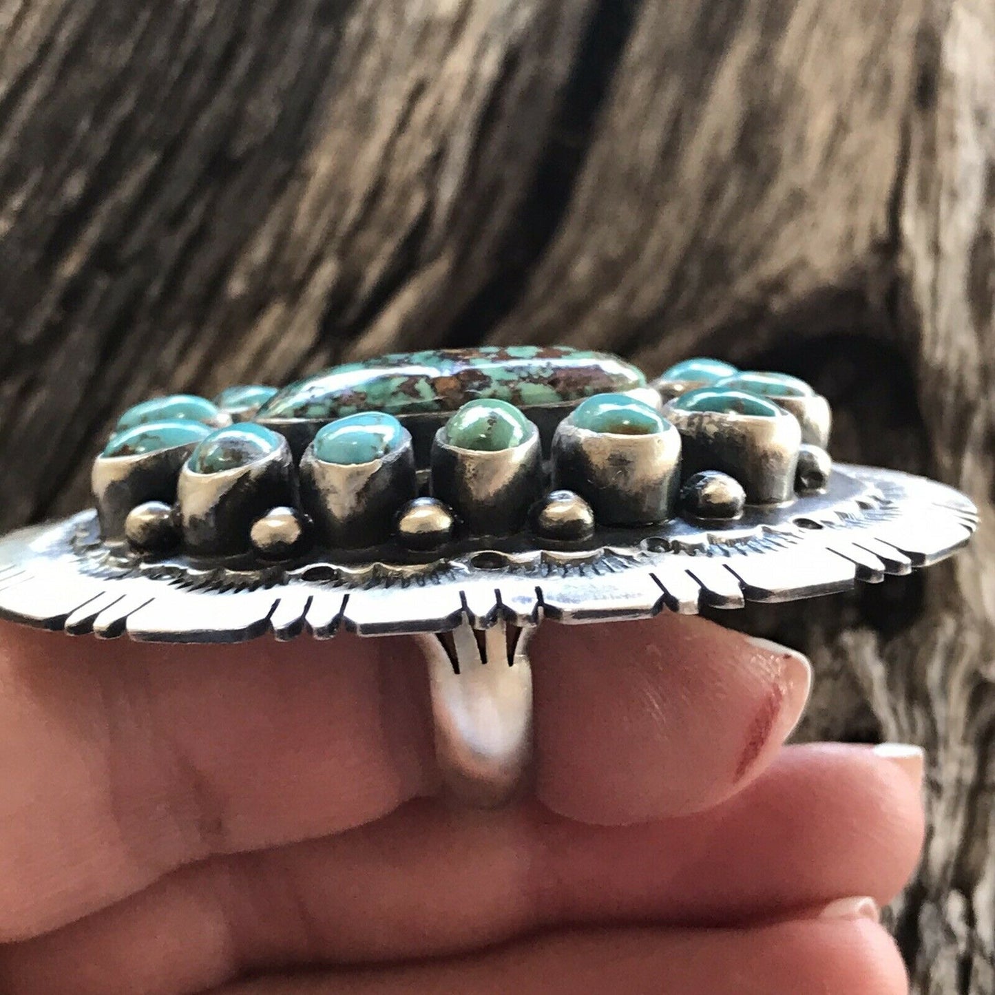 Navajo Cluster Multi Turquoise &  Sterling Silver Ring Size 6