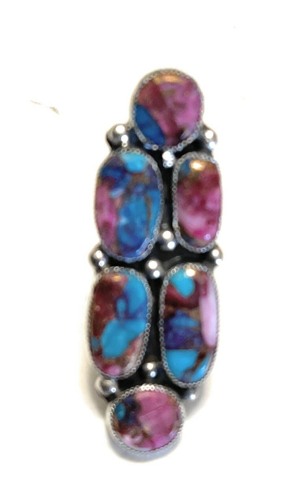 Navajo 6 stone Pink Dream Mojave & Sterling Silver Ring Size 8