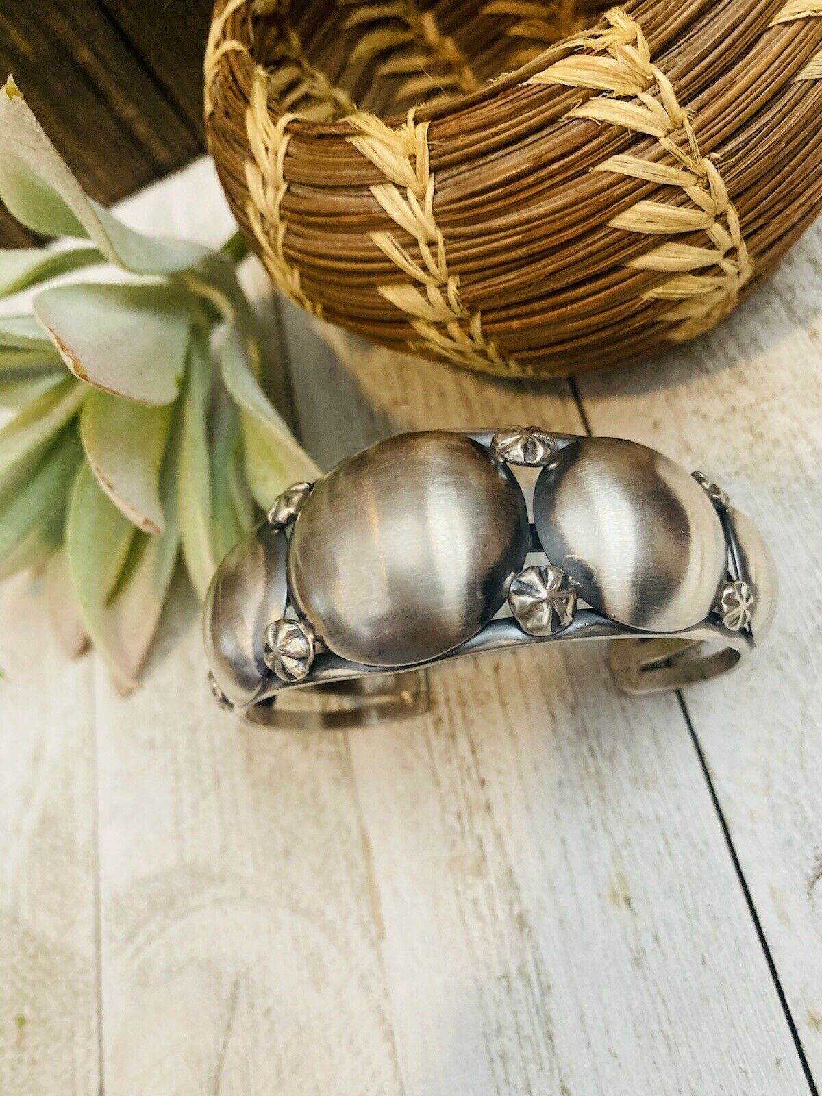 Navajo Sterling Silver Concho Cuff Bracelet By Emer Thompson