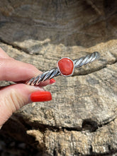 Load image into Gallery viewer, Sterling Silver Rope Twist Natural Red Coral Cuff Bracelet