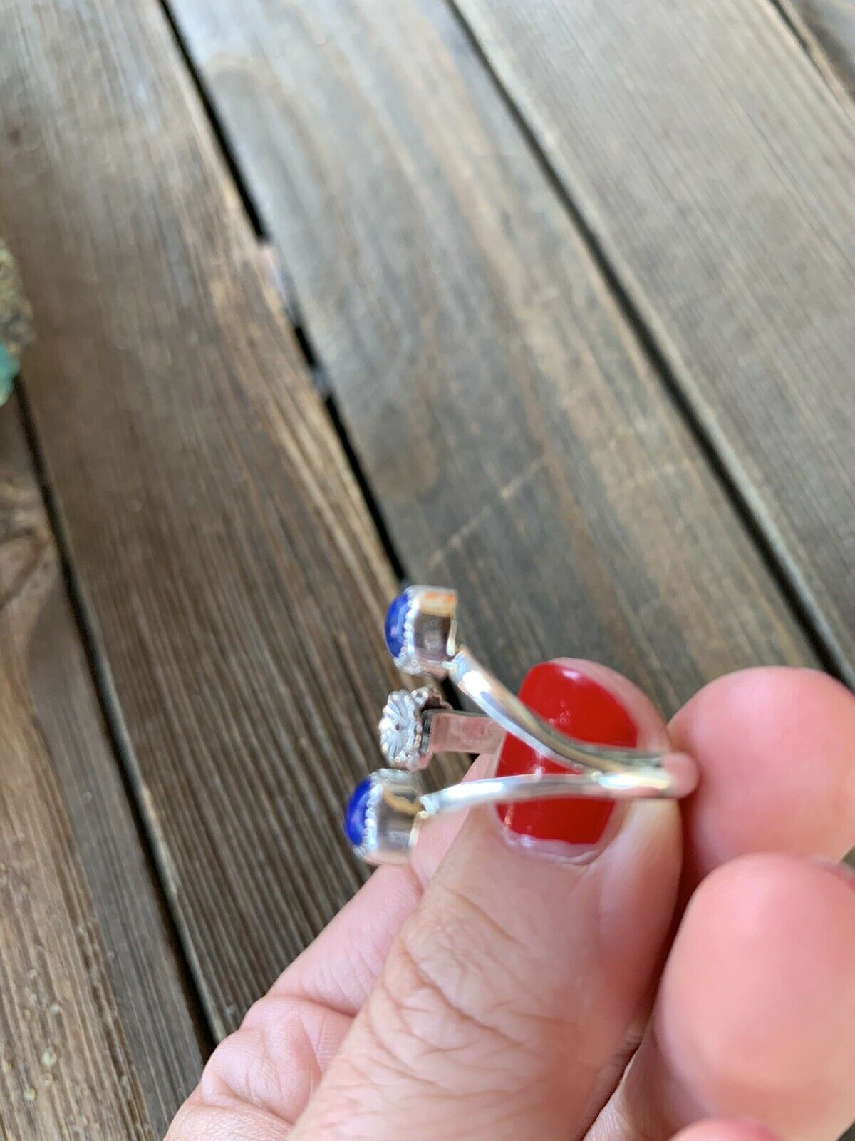 Navajo Lapis Sterling Silver Adjustable Flower Ring