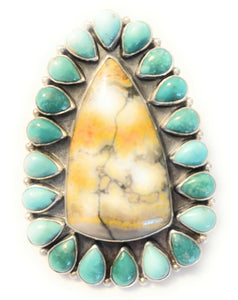 Navajo Sterling Bumblebee Jasper  and Turquoise Stone Ring Sz 9.5