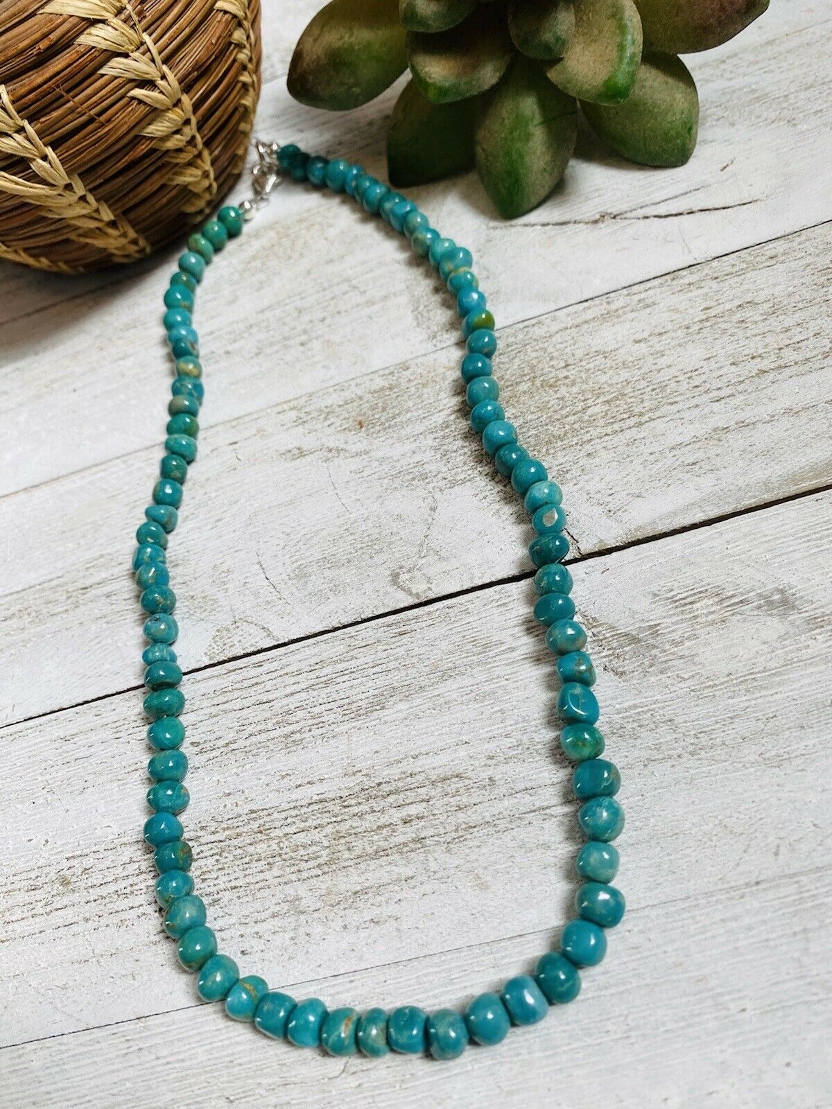 Navajo Turquoise & Sterling Round Beaded 17” Necklace