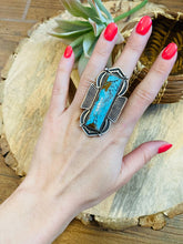 Load image into Gallery viewer, Navajo Royston Turquoise &amp; Sterling Silver Ring Size 8.5
