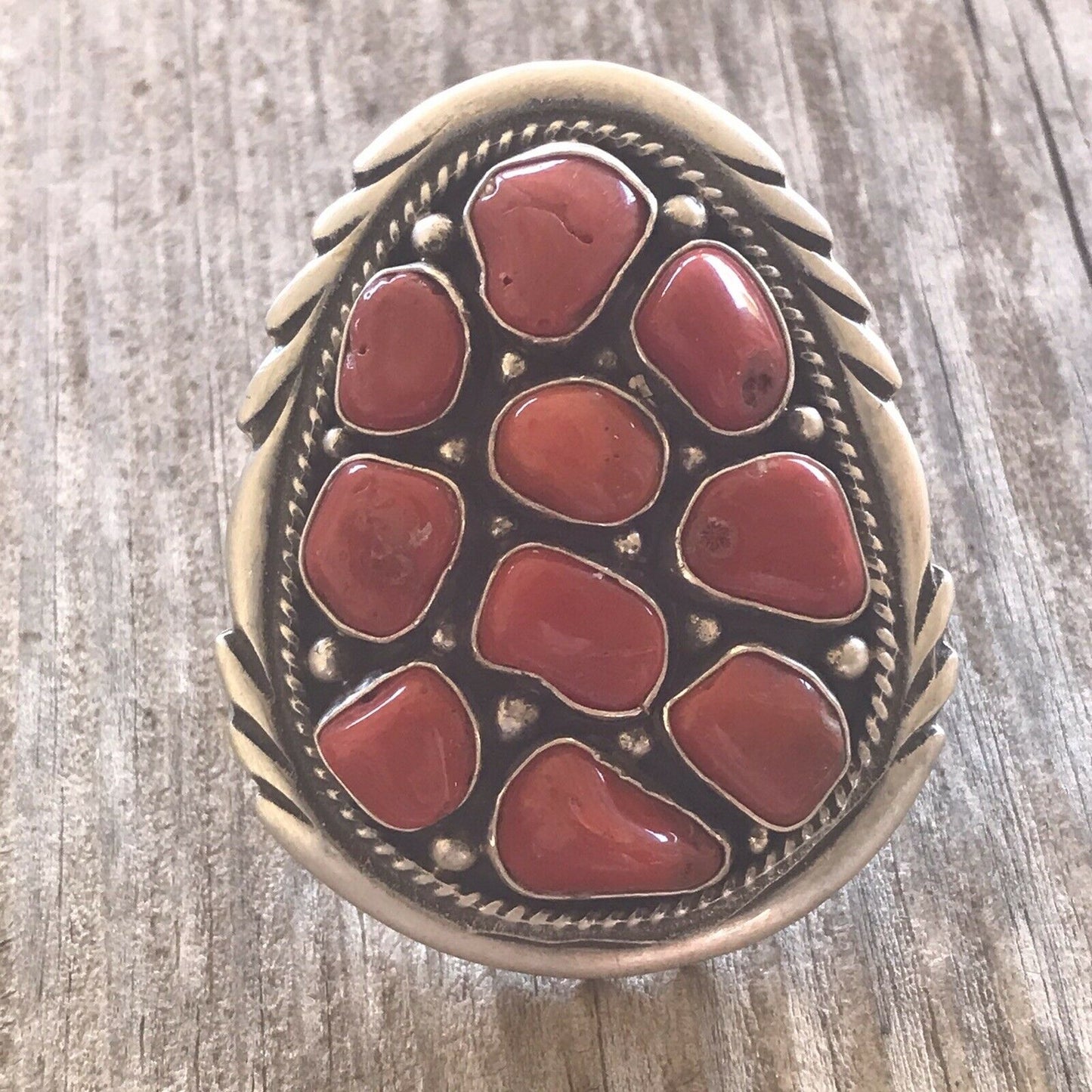 Navajo Sterling Silver Natural Red Coral Ring Sz 7