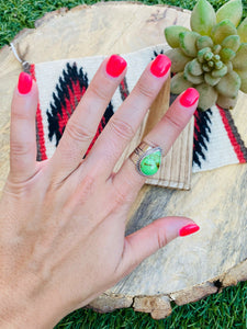 Navajo Sterling Silver & Green Kingman Turquoise Ring