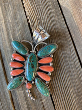 Load image into Gallery viewer, Navajo Multi Stone Butterfly &amp; Sterling Silver Pendant Signed