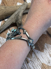 Load image into Gallery viewer, Navajo Sterling Silver Turquoise Cross Cuff Bracelet By Chimney Butte Signed