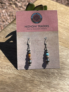 Navajo Sterling Silver Pearl, Turquoise & Spiny Spice Beaded Earrings
