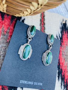 Navajo Malachite & Sterling Silver Clip On Dangle Earrings