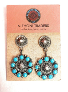 Navajo Turquoise & Sterling Silver Concho Dangle Earrings Signed