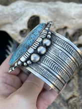 Load image into Gallery viewer, Navajo Southwest Kingman Turquoise &amp; Sterling Silver Cuff Signed Danny Clark