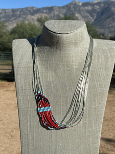 Navajo Liquid Silver & Multi Stone Beaded Cascading Necklace