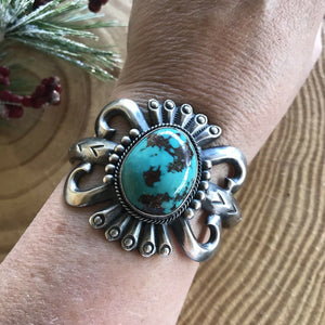 Vintage Turquoise Sterling Silver Navajo Cuff Bracelet
