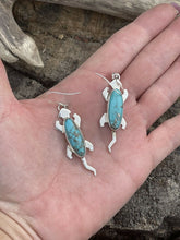 Load image into Gallery viewer, Navajo Sterling Silver Turquoise Stone Gecko Dangle Earrings Signed
