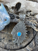 Load image into Gallery viewer, Navajo Sterling Silver &amp; Kingman Turquoise Indian Chief Sand Cast Pendant Sign