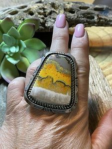 Navajo Sterling Silver & Beautiful Bumblebee Jasper Statement Ring Sz 8 Signed