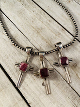 Load image into Gallery viewer, Navajo Sterling Silver &amp; Purple Spiny Oyster Cross Pendant Signed