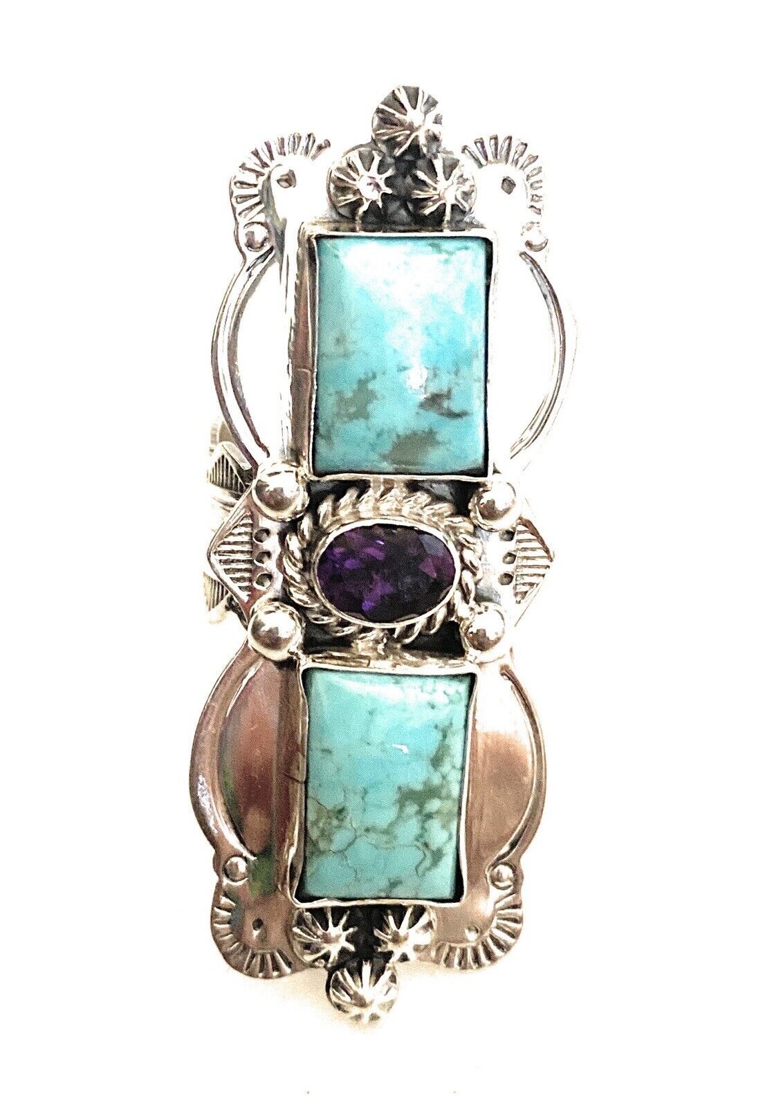 Navajo Kingman Turquoise, Amethyst & Sterling Silver Ring