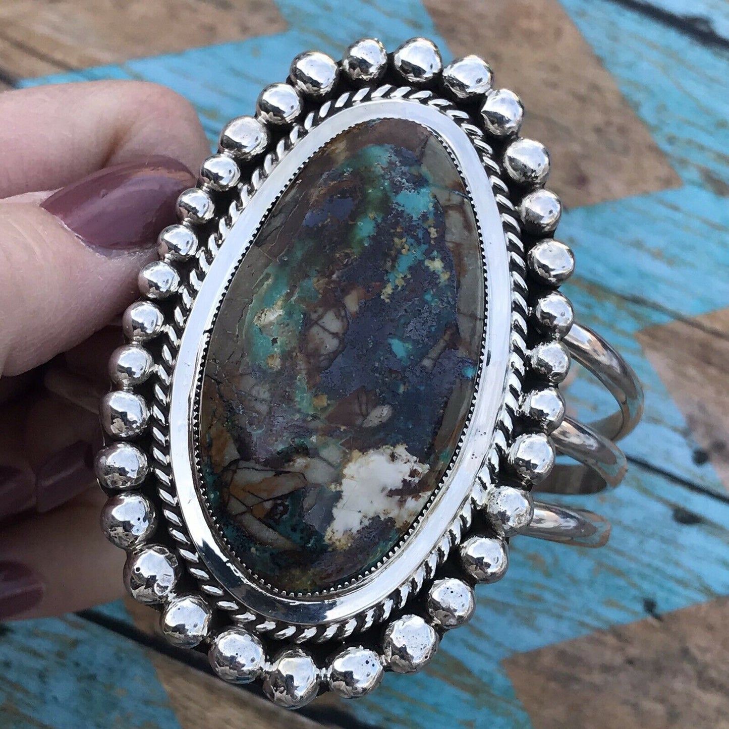 Navajo Azeroite & Sterling Silver Cuff Bracelet Cuff