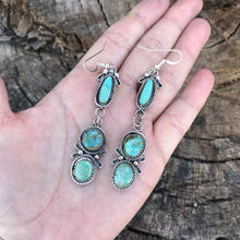 Load image into Gallery viewer, Navajo Mixed  Turquoise &amp; Sterling Silver Dangles Signed