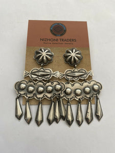 Beautiful Navajo Sterling Silver Concho Dangle Earrings