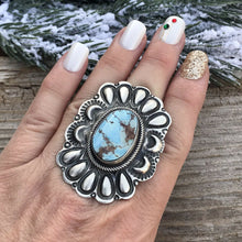 Load image into Gallery viewer, Navajo Golden Hills Turquoise &amp; Sterling Silver Ring Sz 5.5