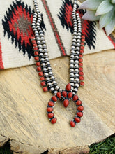 Load image into Gallery viewer, Vintage Navajo Natural Coral &amp; Sterling Silver Squash Blossom Necklace Signed