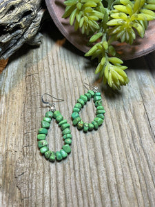 Navajo Dyed Kingman Turquoise Sterling Silver Beaded Dangle Earrings