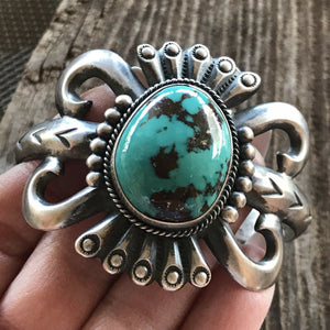 Vintage Turquoise Sterling Silver Navajo Cuff Bracelet