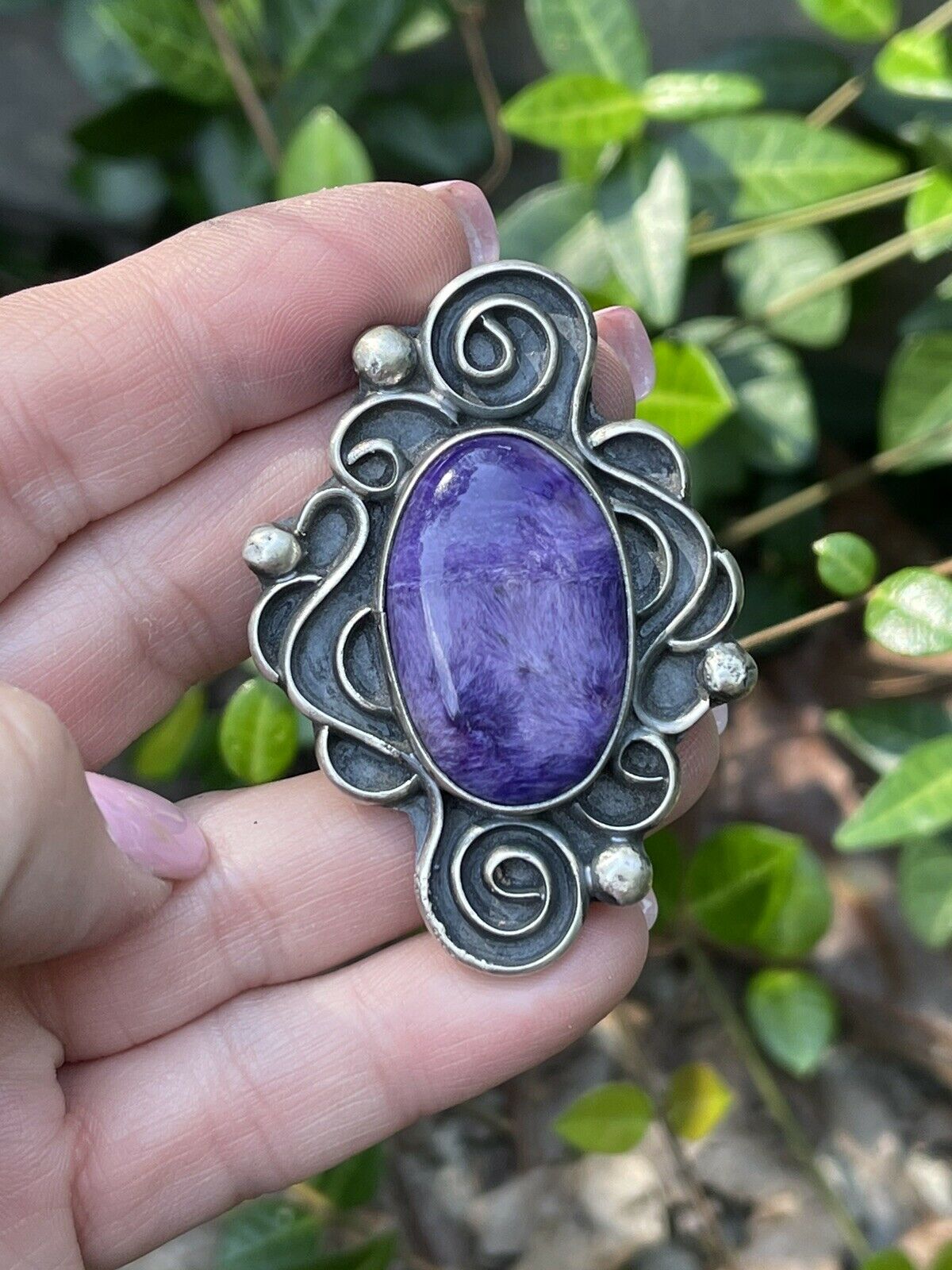 Navajo Purple Charoite & Sterling Silver Swirl Statement Ring Size 7