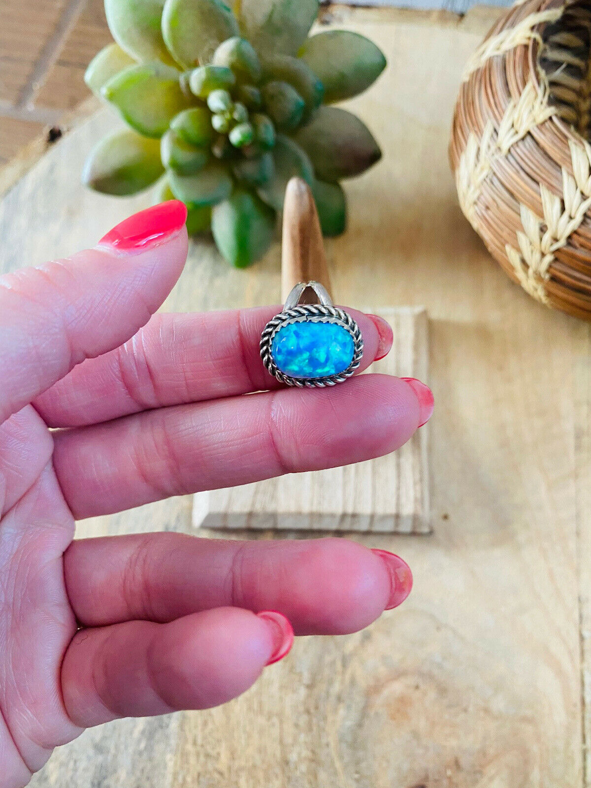 Navajo Sterling Silver & Blue Opal Ring