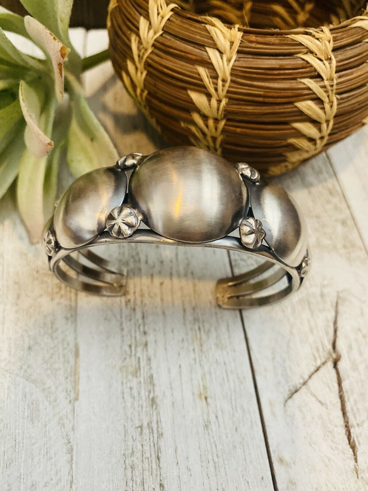 Navajo Sterling Silver Concho Cuff Bracelet By Emer Thompson