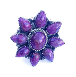 Navajo Sterling Silver & Purple Kingman Turquoise Cluster Ring