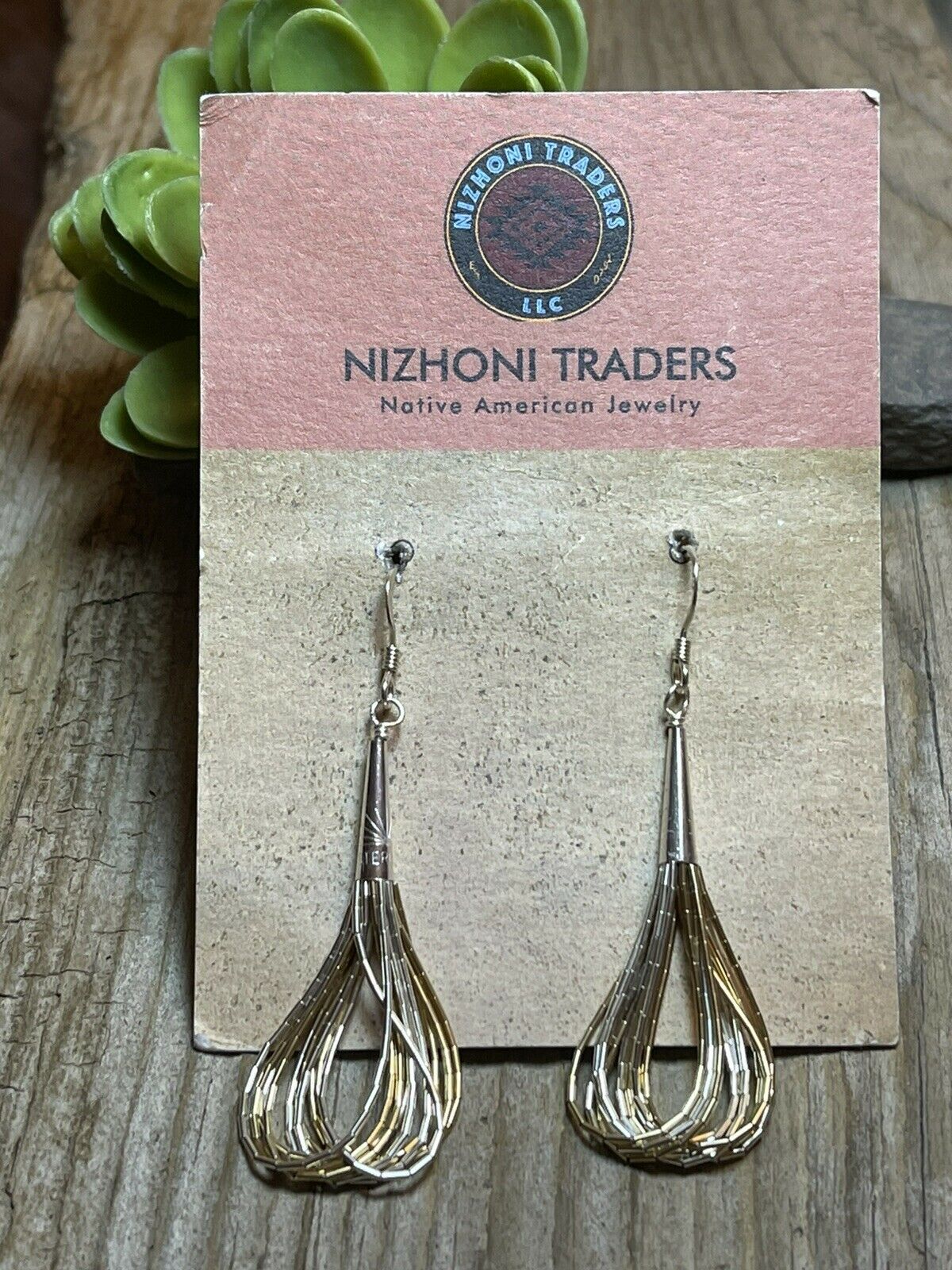 Navajo Delicate Sterling Liquid Silver Two Tone Dangle Earrings