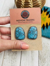 Load image into Gallery viewer, Navajo Kingman Turquoise &amp; Sterling Silver Stud Earrings Signed