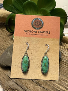 Navajo Sterling Silver Dyed Kingman Turquoise Elegant Earrings Signed