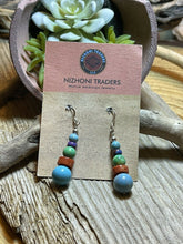 Load image into Gallery viewer, Navajo Sterling Silver Multi Stone Round Bead Dangle Earrings
