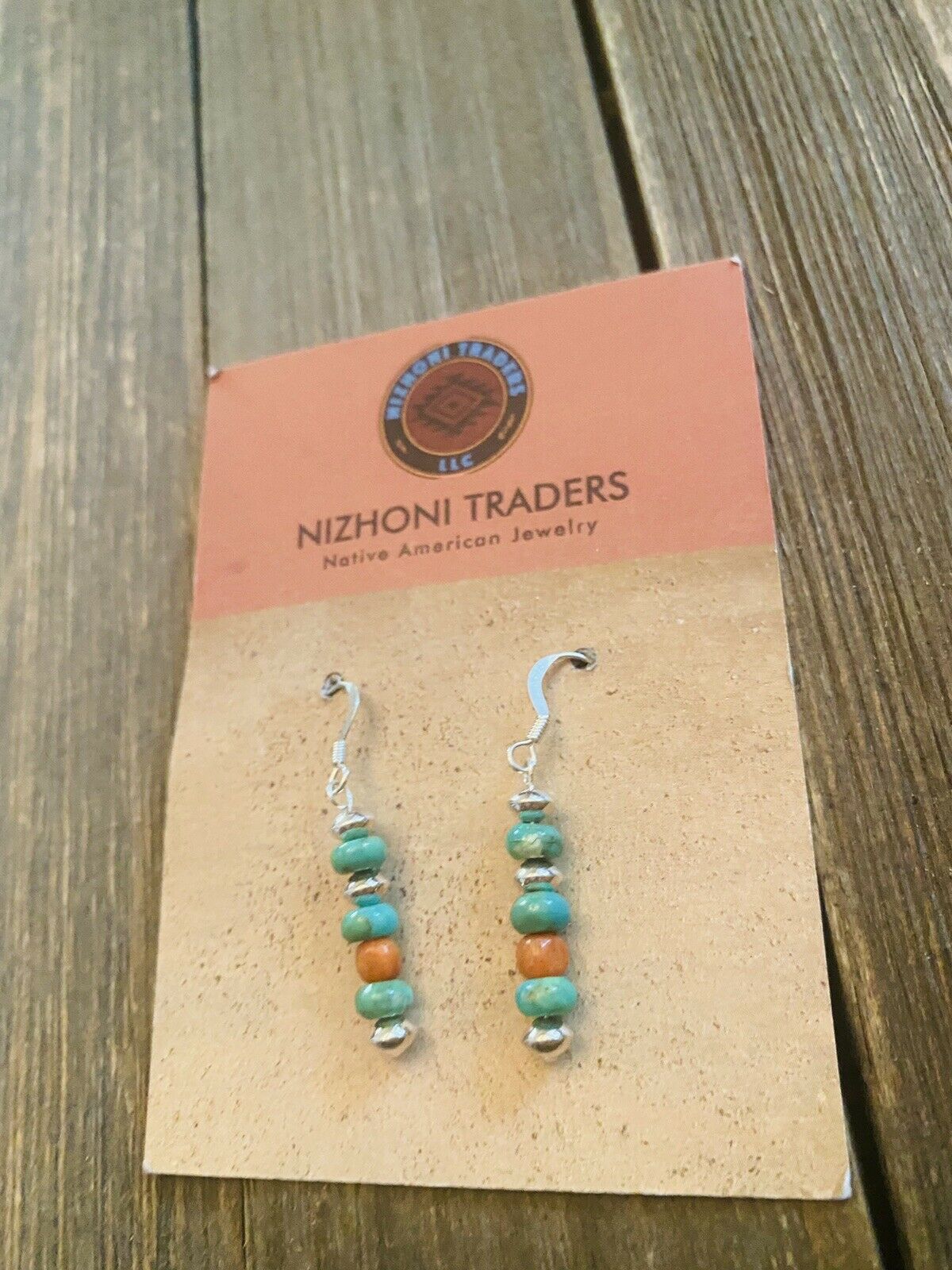 Navajo Sterling Silver, Turquoise & Coral Beaded Dangle Earrings