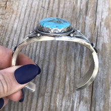 Load image into Gallery viewer, Navajo Kingman Turquoise &amp; Sterling Silver Cuff Signed By Artist S. Tso