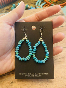 Navajo Turquoise And Sterling Silver Beaded Dangle Earrings