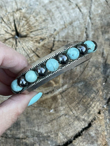 Vintage Navajo Fox Turquoise & Marcasite Bead Bracelet Cuff