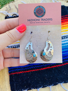 Navajo Sterling Silver & Turquoise Bear Paw Dangle Earrings