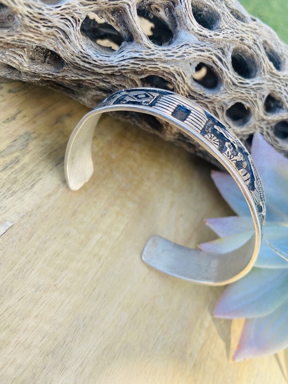 Vintage Navajo Sterling Silver Story Teller Cuff Bracelet